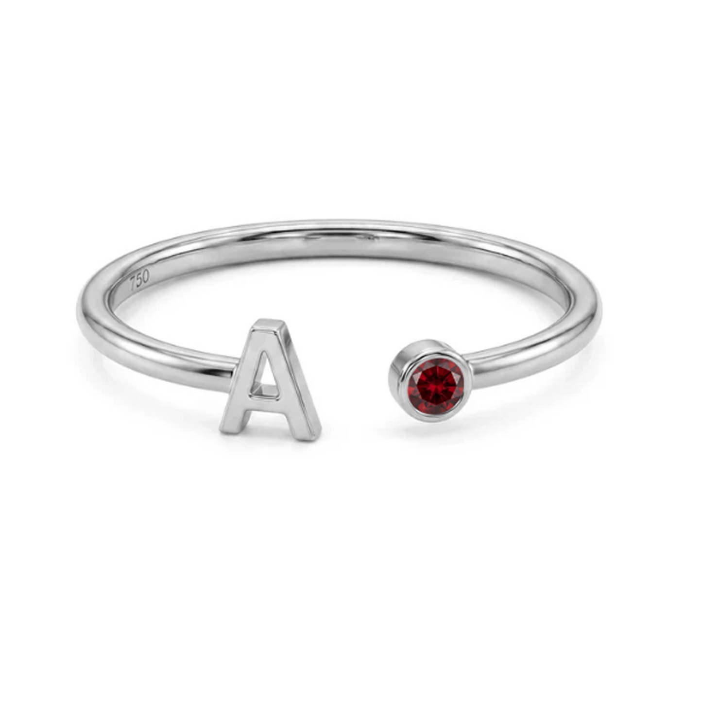 Anel Ajustável com Inicial Personalizável e Pedra de Nascimento