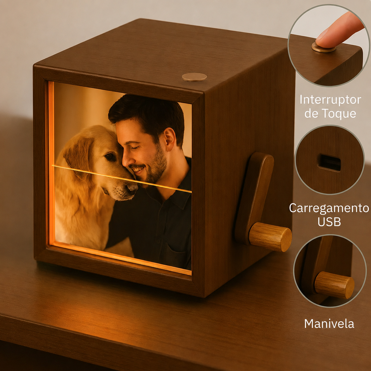 Caixa de Fotos Iluminada com LED – Exiba Suas Memórias com Luz Suave