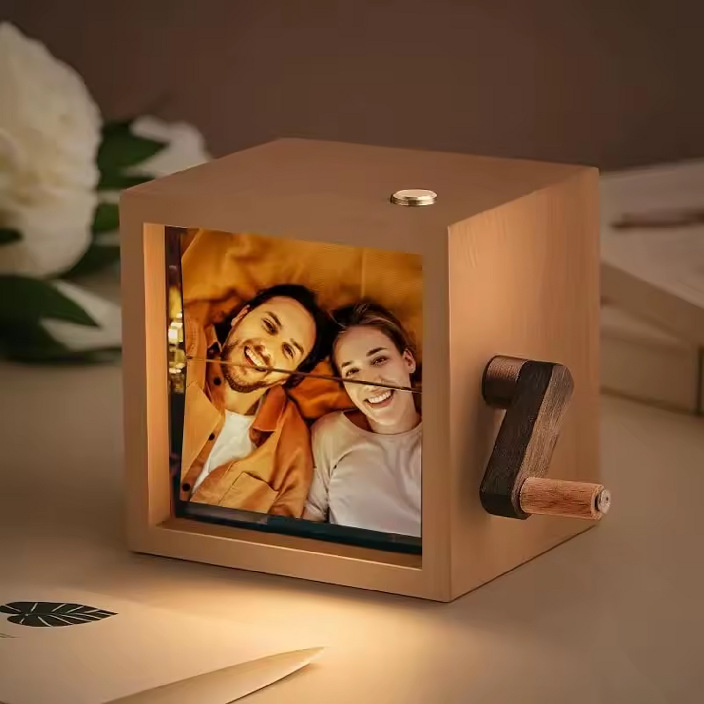 Caixa de Fotos Iluminada com LED – Exiba Suas Memórias com Luz Suave